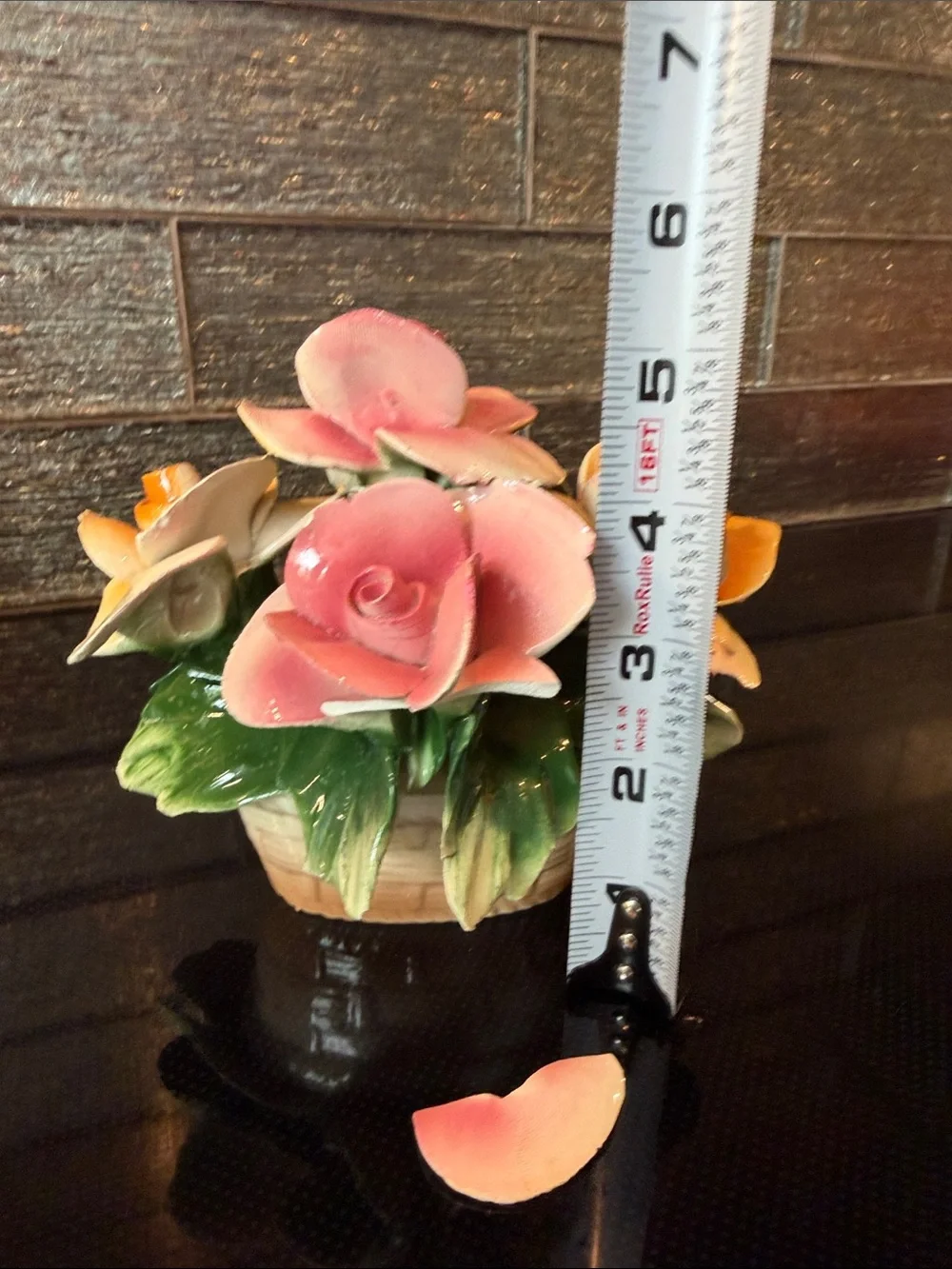 Vintage Capodimonte Italy Porcelain Pink Yellow Rose Flower Basket Centerpiece